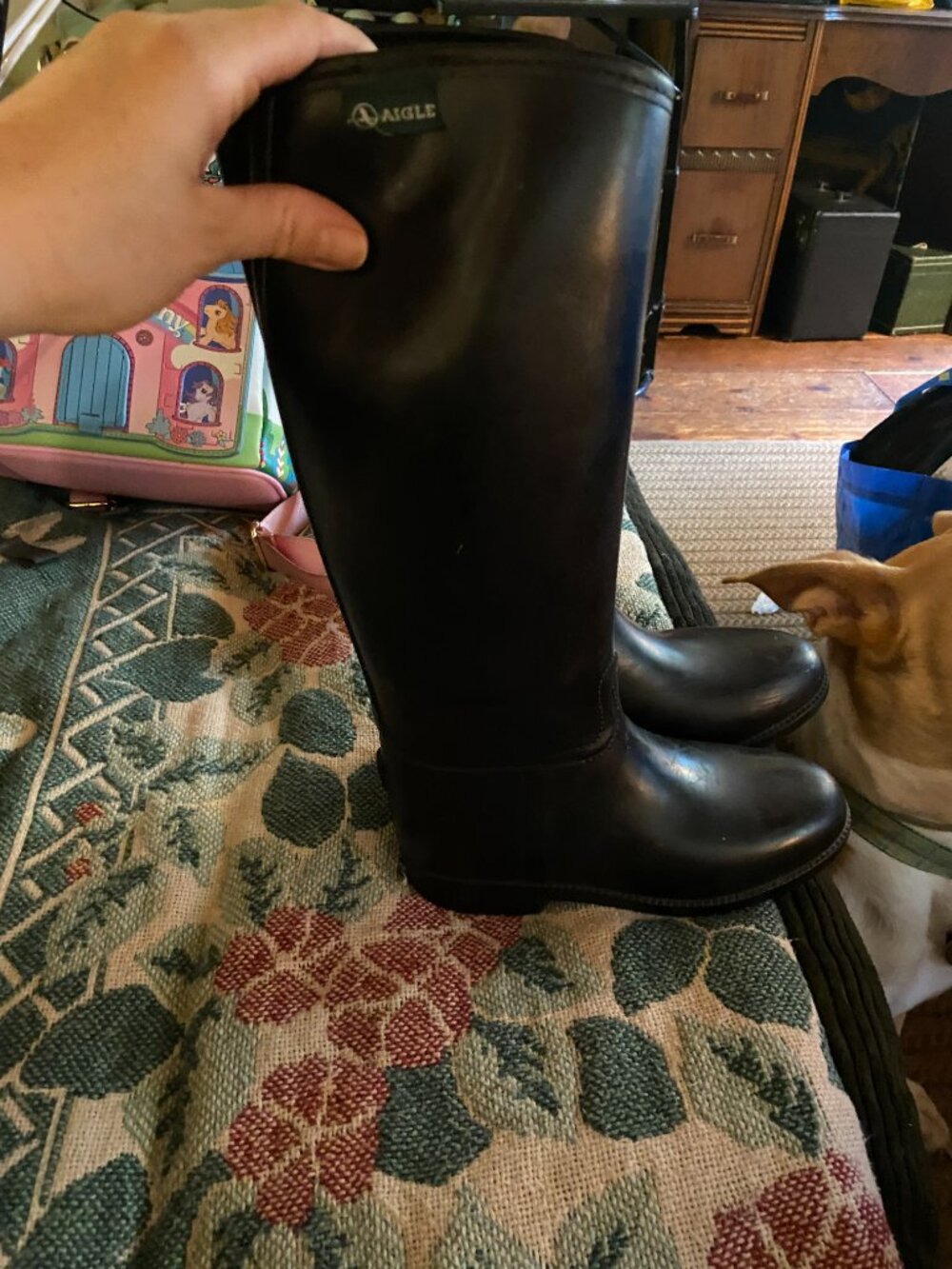 Aigle Coupe Saumur Rubber Black Riding Boots Size 32 Euro